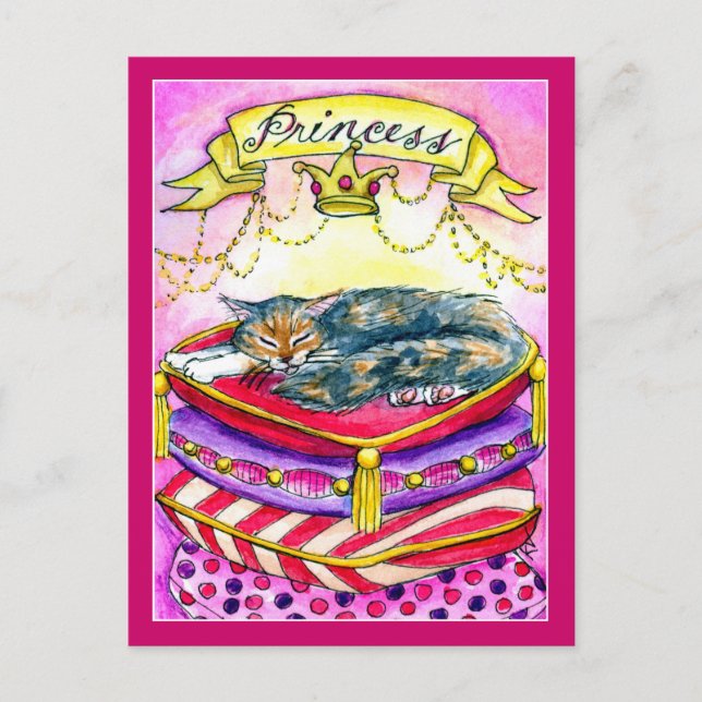 Cartão Postal Princesa Cat Kitten com cartão-postal rosa (Frente)