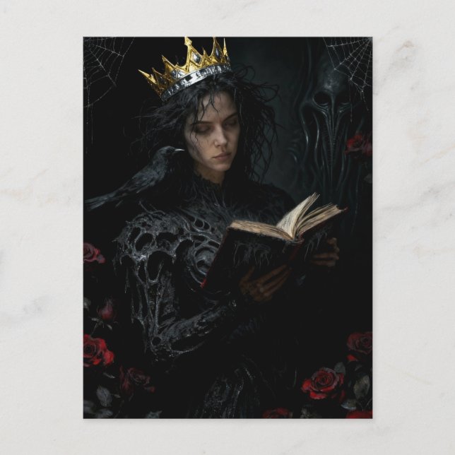 Cartão Postal Princesa Com um Pássaro Preto Lendo um Livro (Frente)