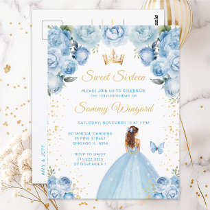 Cartão Postal Princesa de Cabelo Castanho Azul Claro Sweet Sixte