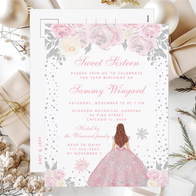 Cartão Postal Princesa de Cabelo Castanho no Inverno Doce Dezess (Criador carregado)