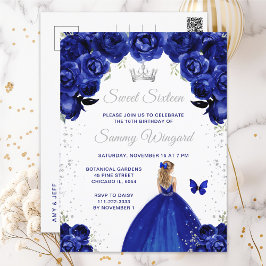Cartão Postal Princesa de Cabelo Loiro Azul Escuro Sweet Sixteen
