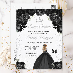 Cartão Postal Princesa de Cabelo Loiro Preto Doce Dezesseis