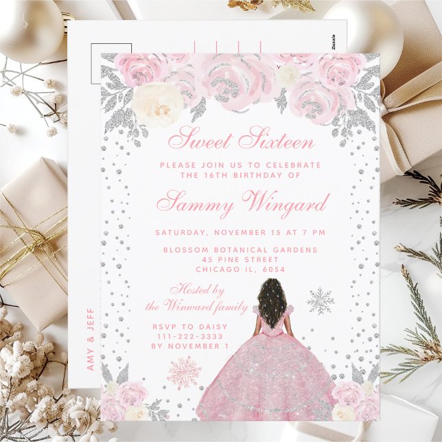 Cartão Postal Princesa de Pele Escuro Doce Dezesseis Inverno Ros (Criador carregado)