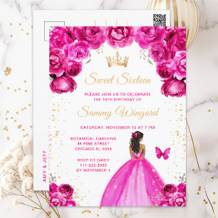 Cartão Postal Princesa de Pele Morena Escuro Rosa Quente Anivers
