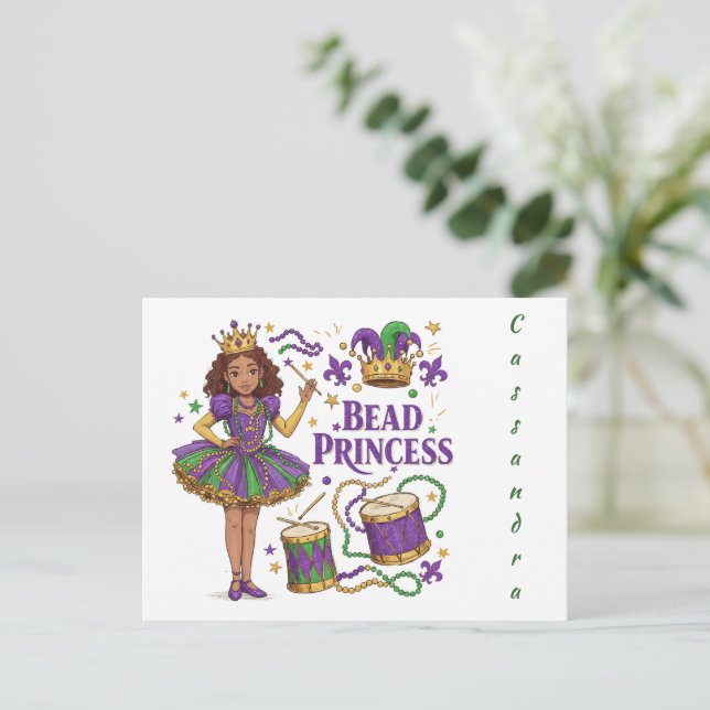 Cartão Postal Princesa de Texto Personalizada - Mardi Gras (Em pé/Frente)