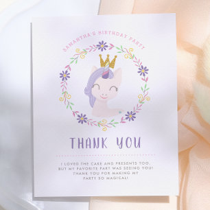 Cartão Postal Princesa de Unicórnio Magia Aniversário Obrigado