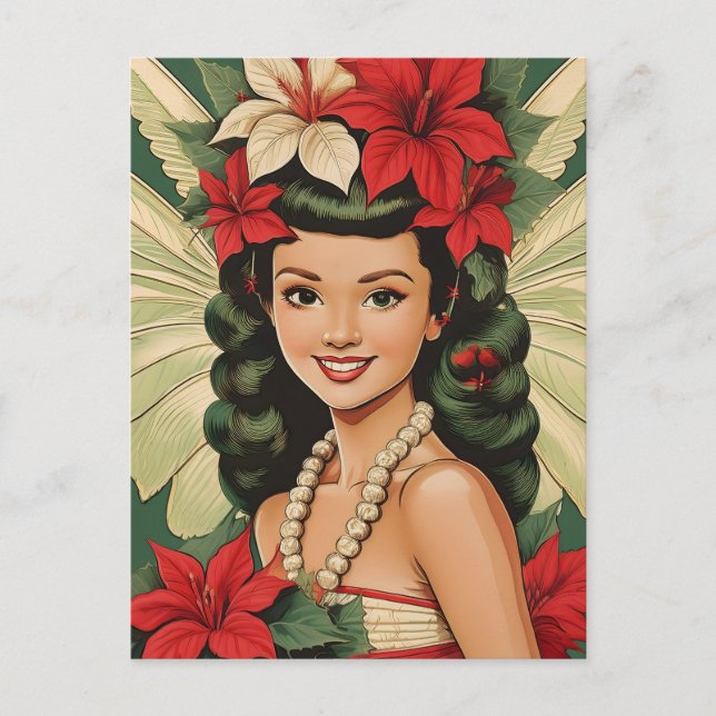 Cartão Postal Princesa do Natal Tropical Retro dos Anos 50 (Frente)