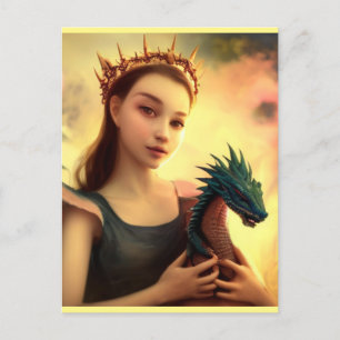 Cartão Postal Princesa dragão com jovem dragão