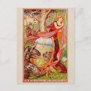 Cartão Postal Princesa e o Dragão Ilustrado