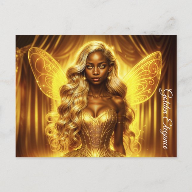 Cartão Postal Princesa fada etérea com aura ouro brilhante (Frente)