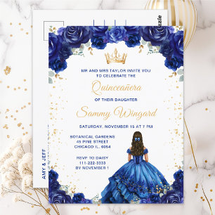 Cartão Postal Princesa Floral Azul Escuro Quinceañera