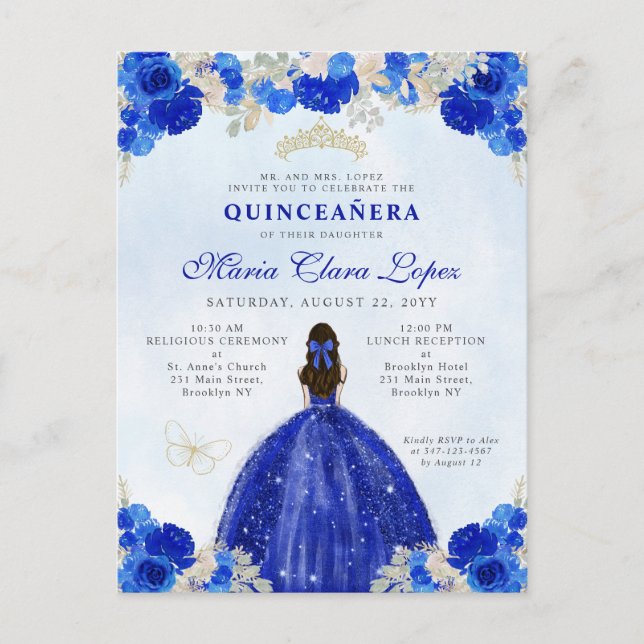 Cartão Postal Princesa Floral Dourada Real Moderna Quinceañera (Frente)