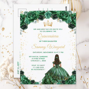 Cartão Postal Princesa Floral Verde Escuro Quinceañera