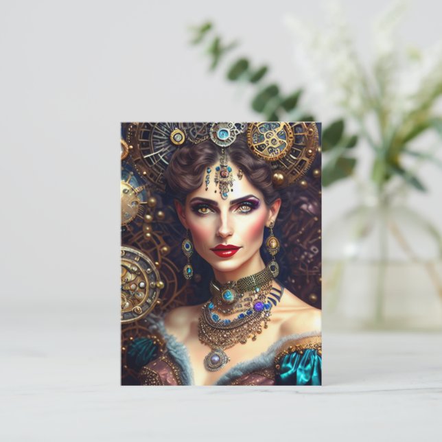 Cartão Postal Princesa guerreira Steampunk (Em pé/Frente)