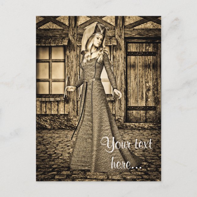 Cartão Postal Princesa Medieval Sépia Arte Renascentista (Frente)