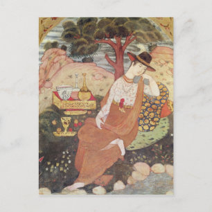 Cartão Postal Princesa sentada em um jardim, Safavid Dynasty
