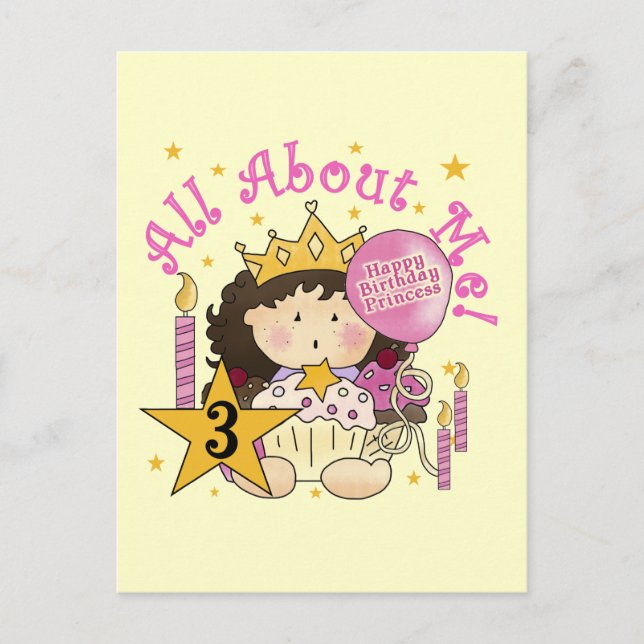 Cartão Postal Princesa Tudo Sobre Mim aniversário de 3 anos Cami (Frente)