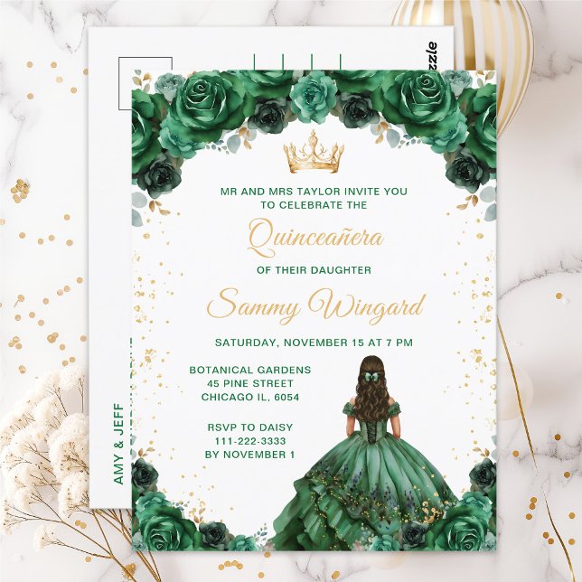 Cartão Postal Princesa Verde Escura Quinceañera (Criador carregado)