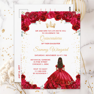 Cartão Postal Princesa Vermelha Floral Quinceañera
