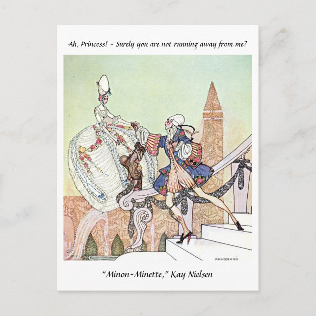 Cartão Postal Princesa voadora e príncipe chocado Kay Nielsen (Frente)