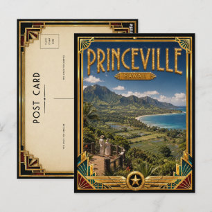 Cartão Postal Princeville Hawaii Arte Antigo Deco Idade Dourada