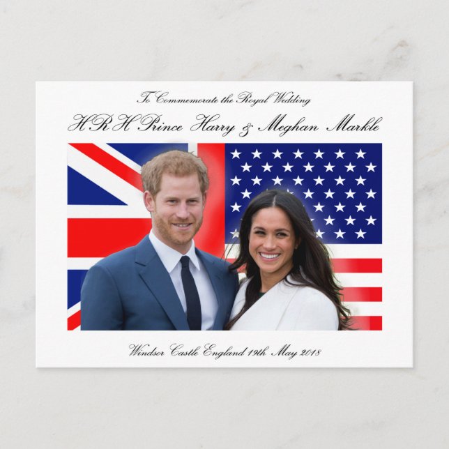 Cartão Postal Príncipe real Harry e Meghan Markle do casamento (Frente)