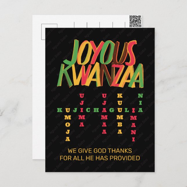 Cartão Postal Princípios Alegres do KWANZAA em Cruzadas (Frente/Verso)