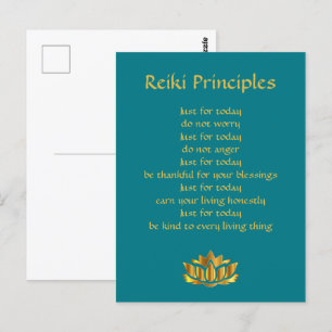 Cartão Postal Princípios Reiki Lotus Turquesa/Dourado 