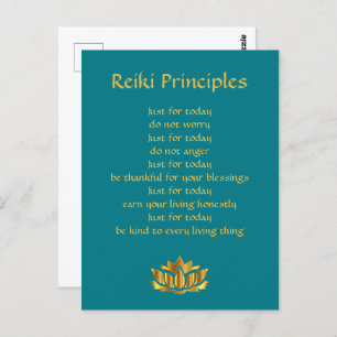 Cartão Postal Princípios Reiki Teal/Dourado Lotus