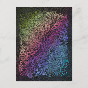 Cartão Postal Prismatic Swirl Arte de Penas Fractais do Arco-Í
