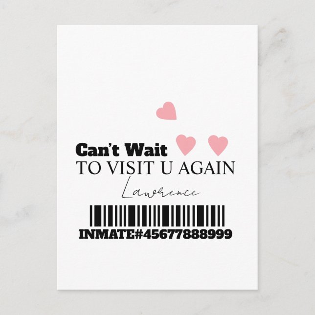 Cartão Postal Prison Long Distance Cute Hearts Visit (Frente)