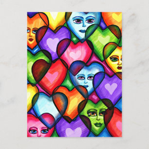 Cartão Postal Procurando Amor Corações abstratos arte original 