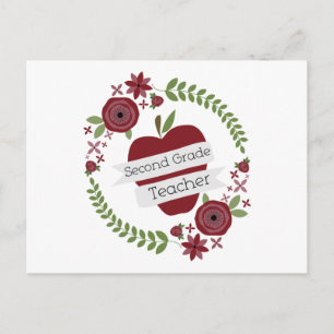 Cartão Postal Professor de Segundo Grau de Wreath Red Apple