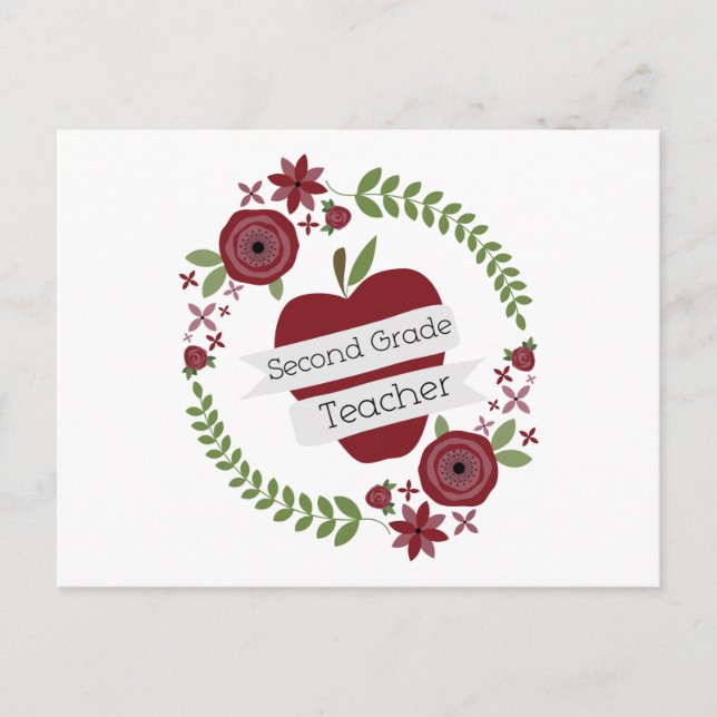 Cartão Postal Professor de Segundo Grau de Wreath Red Apple (Frente)
