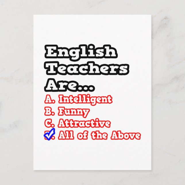 Cartão Postal Professor Inglês Quiz...Piada (Frente)