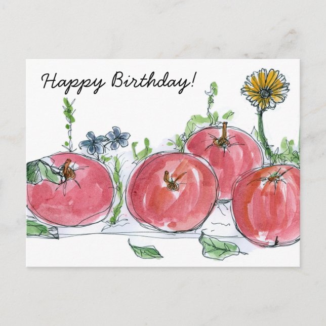Cartão Postal Professora Feliz Aniversário Fruta de Maçãs Vermel (Frente)
