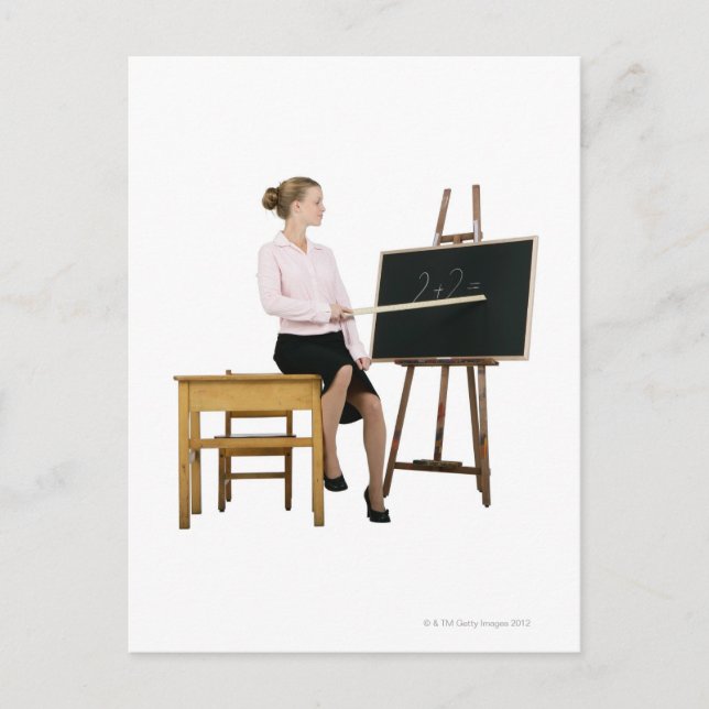 Cartão Postal Professora feminina apontando régua no quadro (Frente)