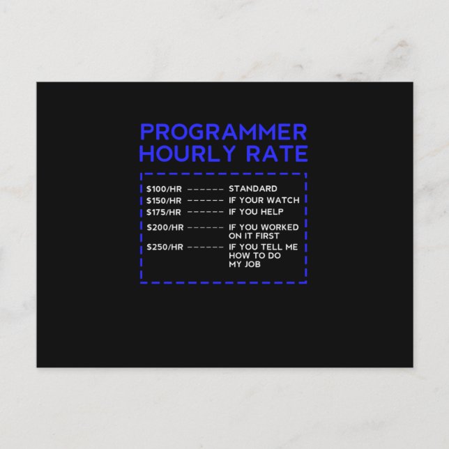 Cartão Postal Programmer Hourly Rate Programming Coding Coder Gi (Frente)