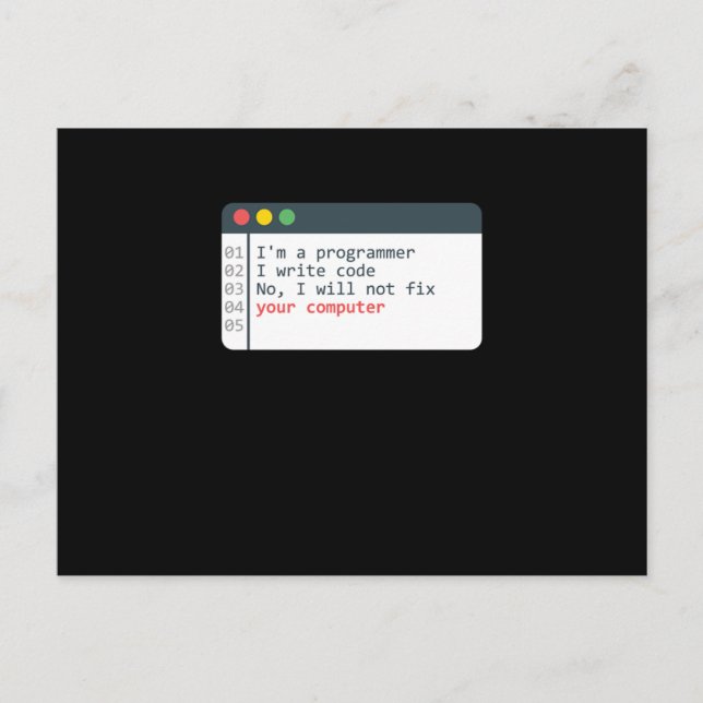 Cartão Postal Programmer HTML Computer Coder Coding Programming  (Frente)