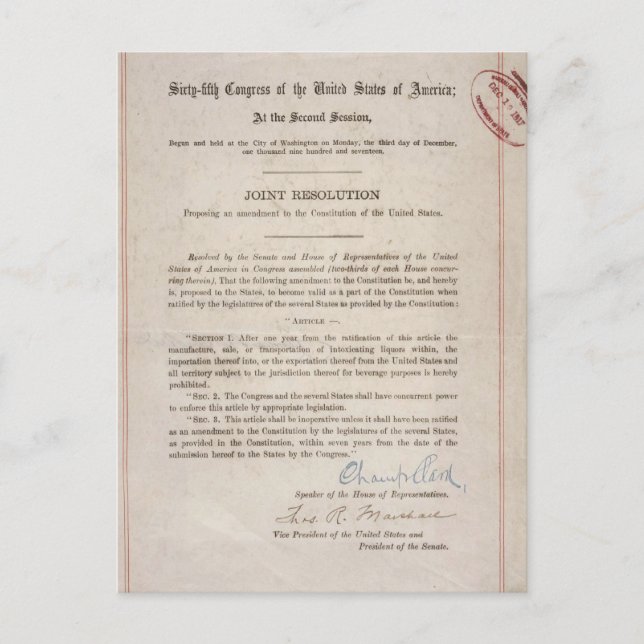 Cartão Postal Proibição 18.a alteração (Frente)