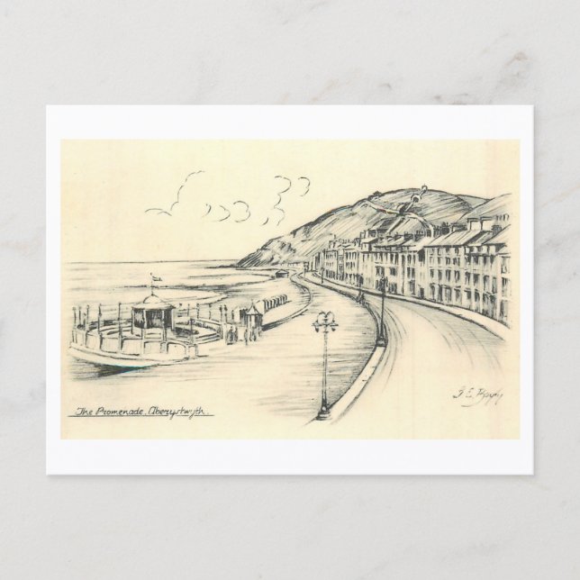 Cartão Postal Promenada Vintage Aberystwyth (Frente)