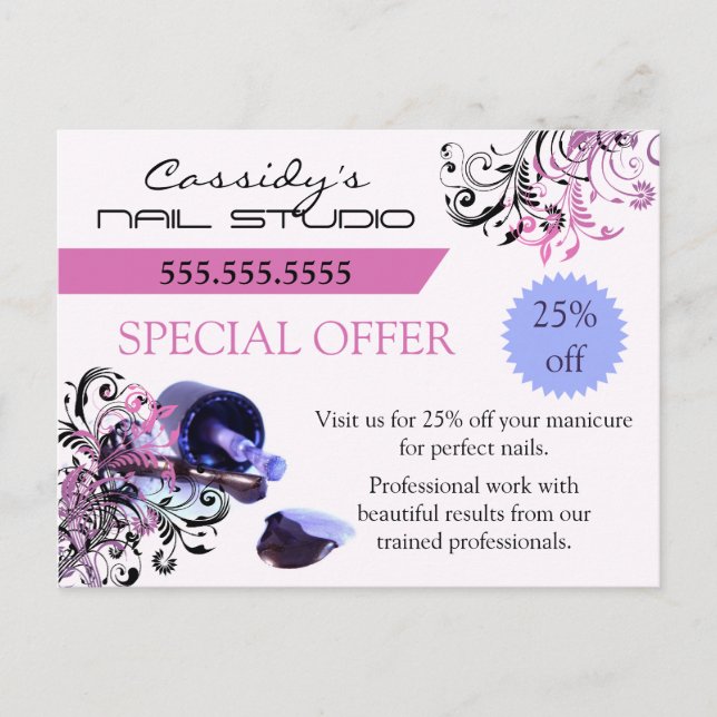 Cartão Postal Promo de Bar de unhas e técnico de unhas (Frente)