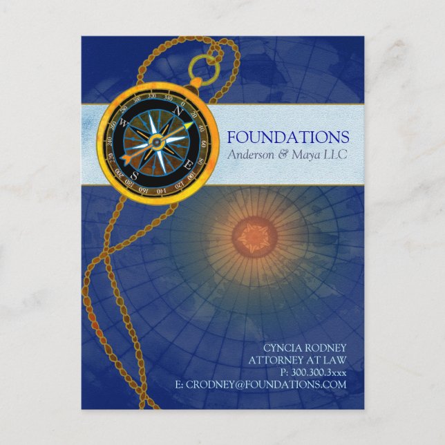Cartão Postal Promoção Empresarial Bússola Moderna Elegante (Frente)