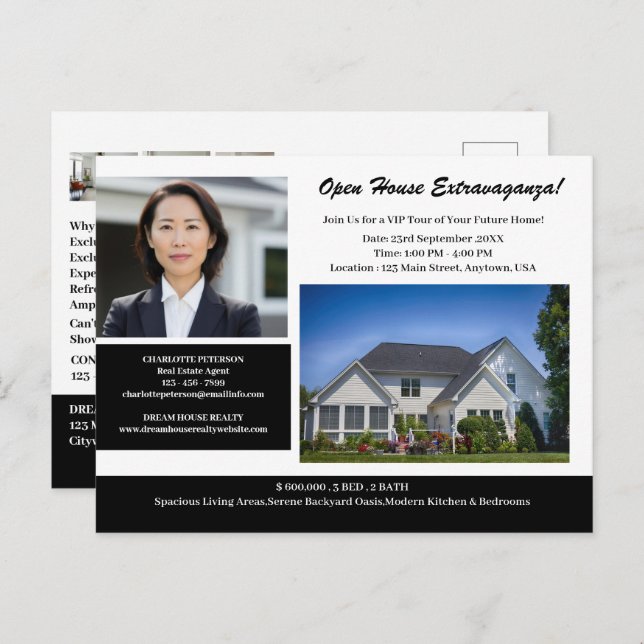 Cartão Postal Promocional de Casa Aberta Imobiliária Única (Frente/Verso)