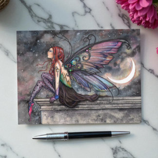 Cartão Postal Pronta para o Voo Arte Mística Celestial de Fada