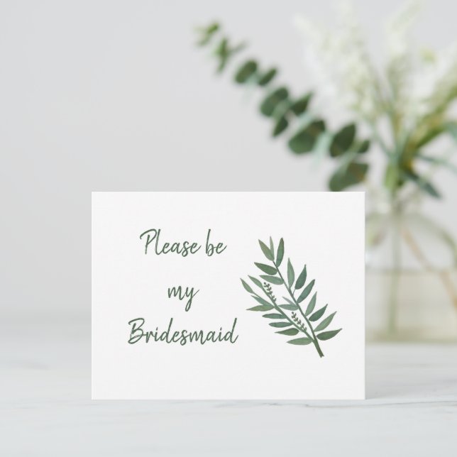 Cartão Postal Proposta de Bridesmaid Botânica de Verde Simples (Em pé/Frente)