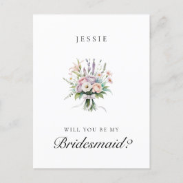 Cartão Postal Proposta de Bridesmaid de Buquê Floral rosa e Lila
