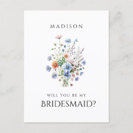 Cartão Postal Proposta de Bridesmaid de Flores Selvagens de Aqua