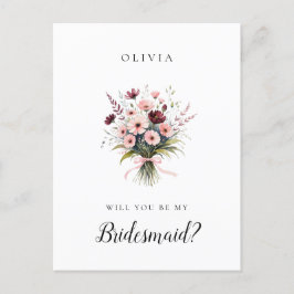 Cartão Postal Proposta de Bridesmaid de Flores Selvagens Rosa e 