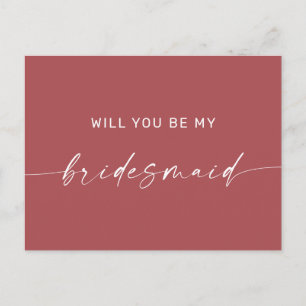 Cartão Postal Proposta de Bridesmaid do Brick Red Modern Boho